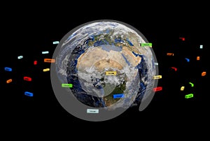 Trade containers around Earth