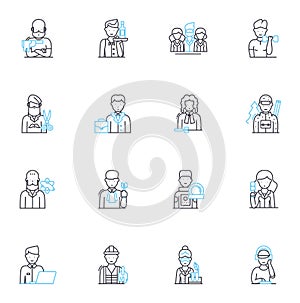 Trade elements linear icons set. Bargain, Exchange, Commerce, Deal, Transaction, Barter, Import line vector and concept