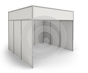 Trade exhibition stand and blank roll banner 3d render -