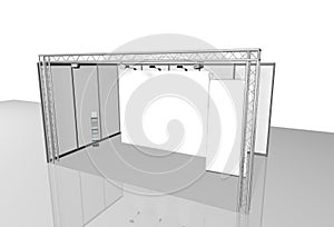 Trade exhibition stand, Exhibition round, 3D rendering visualization of exhibition equipment, Advertising space on a white