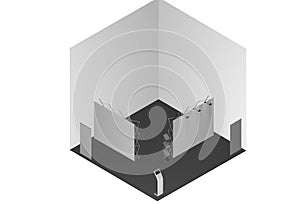 Trade exhibition stand, Exhibition round, 3D rendering visualization of exhibition equipment, Advertising space on a white