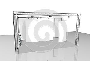 Trade exhibition stand, Exhibition round, 3D rendering visualization of exhibition equipment, Advertising space on a white backgro