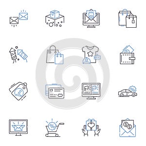 Trade expedition line icons collection. Journey, Expedition, Commerce, Trading, Exploration, Adventure, Discovery vector