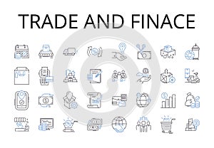 Trade and finace line icons collection. Commerce, Business, Transactions, Exchange, Barter, Market, Investing vector and