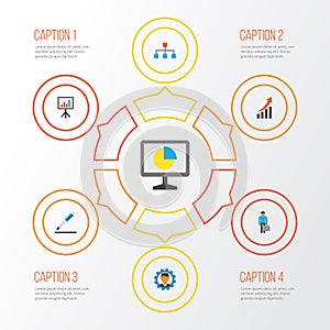 Trade Flat Icons Set. Collection Of Hierarchy, Presentation Board, Developer And Other Elements. Also Includes Symbols