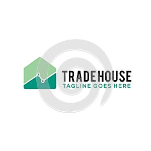 Trade house logo design template. vector illustration of trade, chart diagram icon on home, house icon. business company