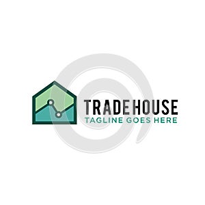 Trade house logo design template. vector illustration of trade, chart diagram icon on home, house icon. business company