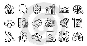 Trade infochart, Cloud sync and Rainy weather line icons set. Vector