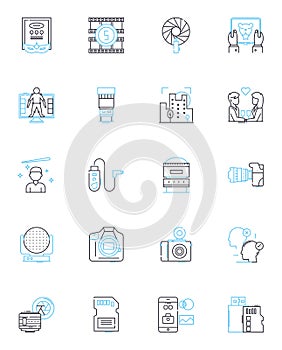 Trade photography linear icons set. Commerce, Business, Transactions, Deals, Transactions, Exchanges, Agreements line