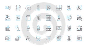 Trade photography linear icons set. Commerce, Business, Transactions, Deals, Transactions, Exchanges, Agreements line