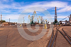 Trade port in Kerch, cranes and railway