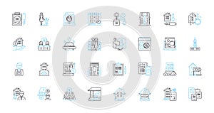 Trade possession linear icons set. Barter, Exchange, Swap, Transfer, Handover, Deal, Negotiate line vector and concept