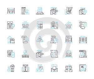 Trade possession linear icons set. Barter, Exchange, Swap, Transfer, Handover, Deal, Negotiate line vector and concept