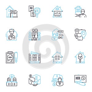 Trade possession linear icons set. Barter, Exchange, Swap, Transfer, Handover, Deal, Negotiate line vector and concept