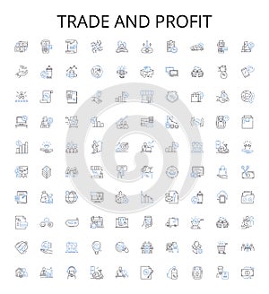 Trade and profit outline icons collection. Trading, Profit, Exchange, Commerce, Bargain, Invest, Gains vector