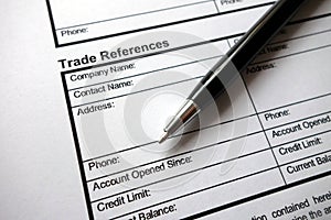 Trade references heading on business credit application form