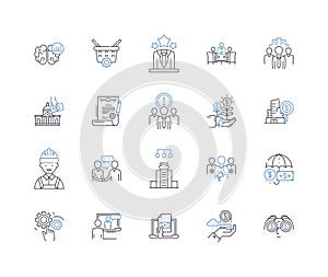 Trade routines line icons collection. Transactions, Barter, Deals, Commerce, Mercantilism, Exchanges, Trading vector and