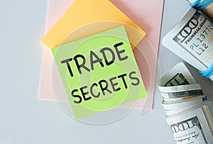 Trade Secrets text on notice board with money, business concept