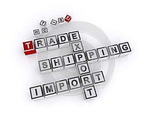 trade shipping export import word block on white