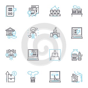 Trade slump linear icons set. Downturn, Recession, Decline, Stagnation, Sluggishness, Reduction, Depression line vector