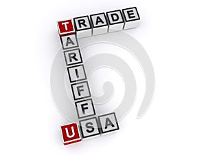 Trade tariffs usa word block on white