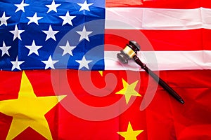 Trade tension between USA and China. Economy conflict, US tariffs on exports, trade frictions