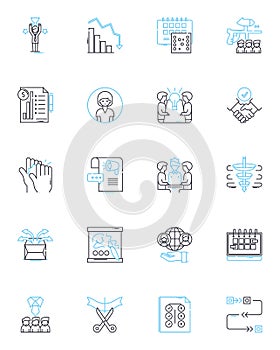 Trade union linear icons set. Solidarity, Collective bargaining, Strike, Negotiation, Labor rights, Advocacy, Membership
