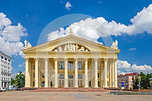 Trade Unions Palace of Culture building with columns on October Square in Minsk