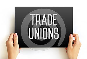 Trade Unions text on card, concept background