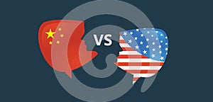 Trade war, America China tariff business global exchange international. USA versus China . two speech bubbles face to