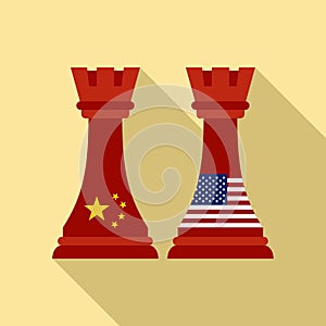 Trade war chess icon, flat style