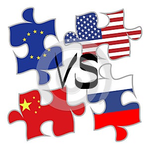 Trade war concept puzzle elements