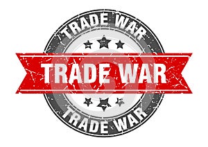 trade war round stamp with ribbon. label sign