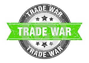 Trade war round stamp with ribbon. label sign