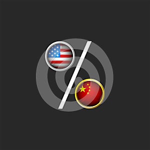 Trade war the USA and China political and economic illustration for a poster, American and Chinese flags as a percentage symbol