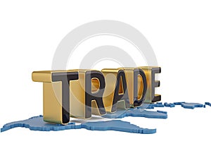 Trade word on world map 3D illustration.