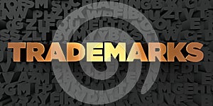 Trademarks - Gold text on black background - 3D rendered royalty free stock picture