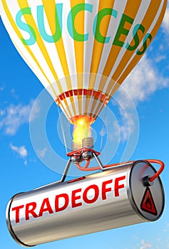 Tradeoff and success - pictured as word Tradeoff and a balloon, to symbolize that Tradeoff can help achieving success and