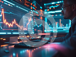 Trader Analyzing Financial Data on Multiple Screens