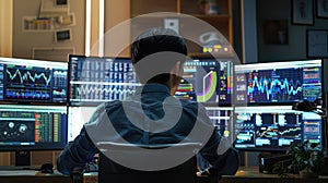 The Trader with Multiple Monitors. AI generated
