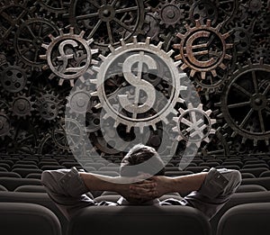 Trader or investor looking on currencies gears 3d illustration