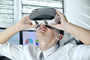 Trader Man Wearing Virtual Reality Googles
