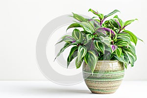 Tradescantia (Tradescantia virginiana) in Flowerpot Isolated, Tradescantia Plant in Flowerpot