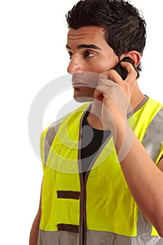 Tradesman handyman on the phone