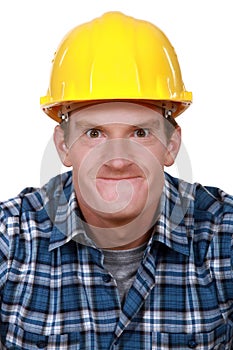 Tradesman making a face