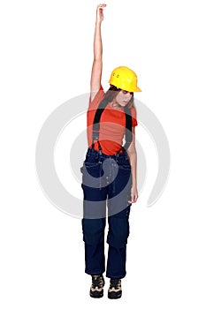 Tradeswoman being pulled up