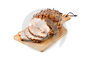 Tradicional homemade honey Glazed Ham for holidays isolated photo