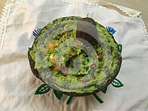 Guacamole in a stone molcajete