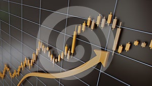 Trading chart and candlestick of gold, 3d illustration