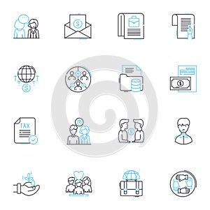 Trading company linear icons set. Importing, Exporting, Distribution, Trading, Supply, Logistics, Shipping line vector